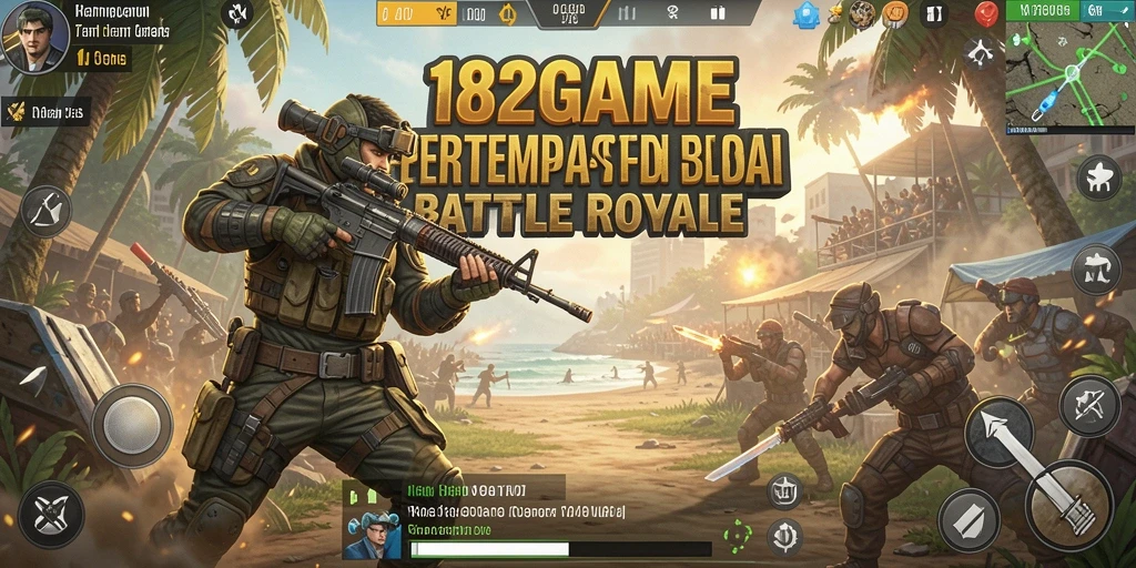 Screenshot gameplay 182GAME yang menunjukkan aksi pertempuran intens.