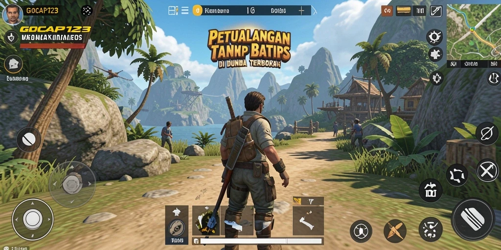 Tampilan gameplay GOCAP123 yang menunjukkan petualangan di dunia terbuka.