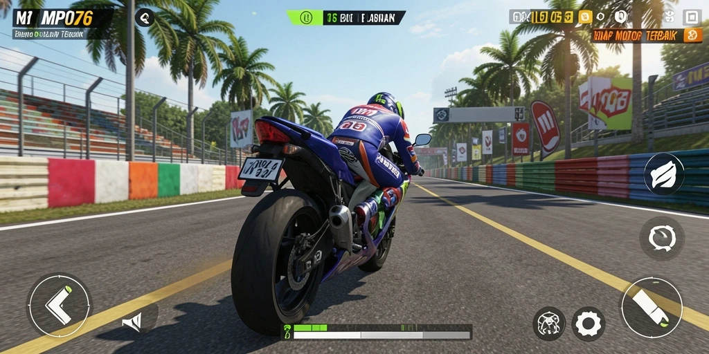 Gameplay seru dalam balapan motor yang mendebarkan.