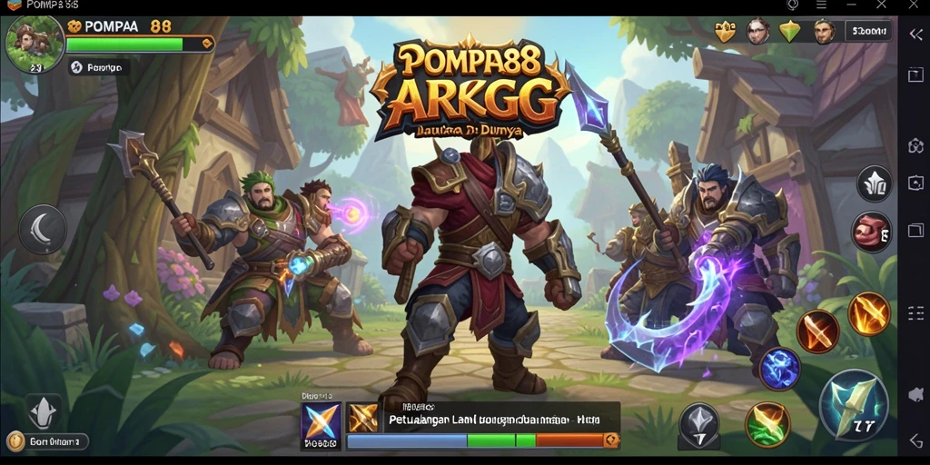 Screenshot gameplay POMPA88 menampilkan aksi pertarungan yang intens dan pemandangan yang memukau.