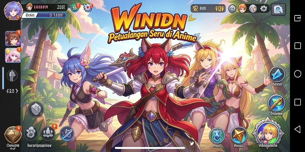 Tampilan seru gameplay WINIDN dengan aksi karakter menarik.